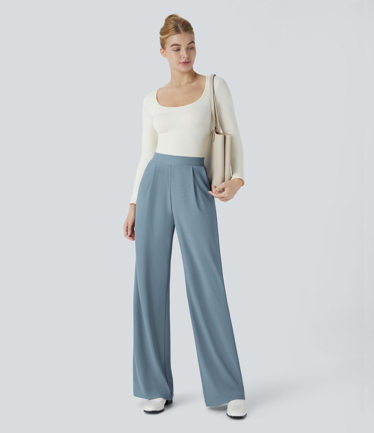 Halara Flex™ High Waisted Body Sculpt Waist-Slimming Side Pocket Wide Leg Micro Waffle Work Pants