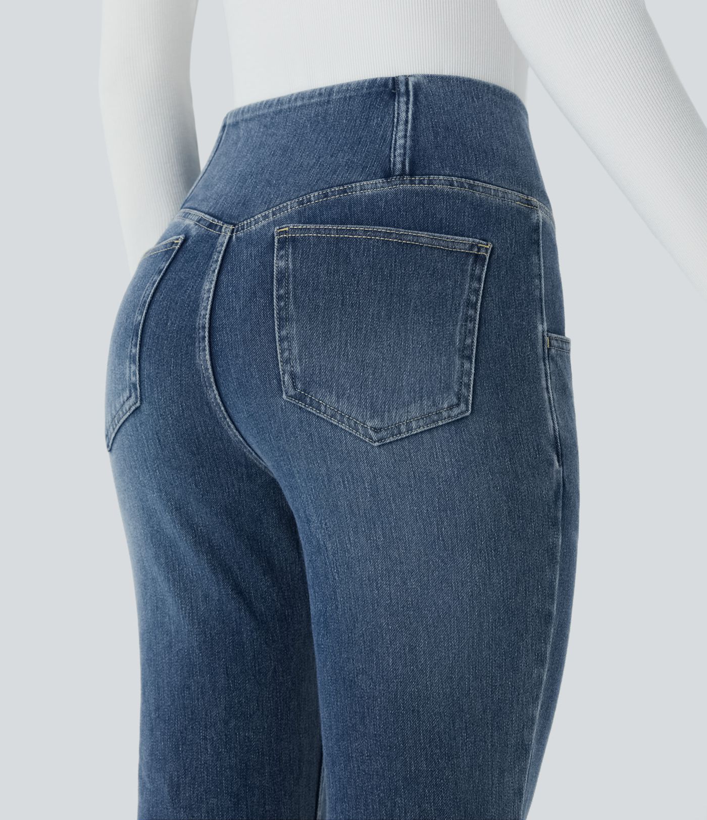 Jean Halara Flex™ taille haute avec poches croisées, délavés, décontractées et larges jambes