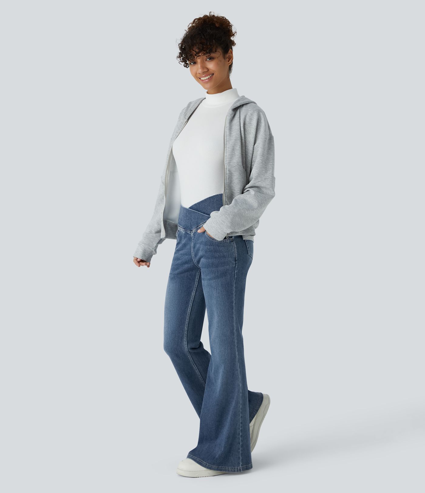 Jean Halara Flex™ taille haute avec poches croisées, délavés, décontractées et larges jambes