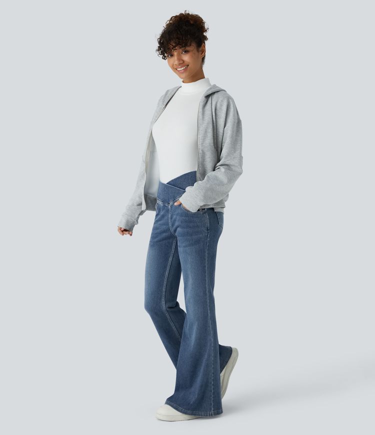 Jean Halara Flex™ taille haute avec poches croisées, délavés, décontractées et larges jambes