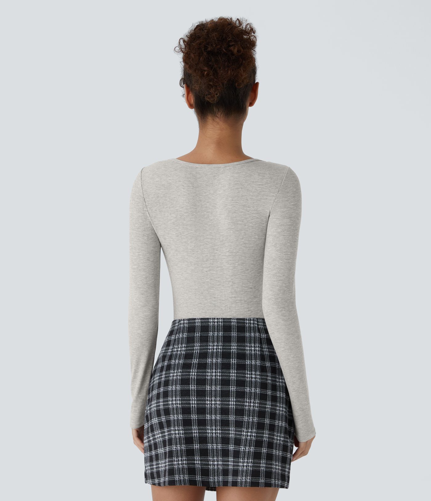 Ribbed Knit Square Neck Long Sleeve Skinny Casual Bodysuit