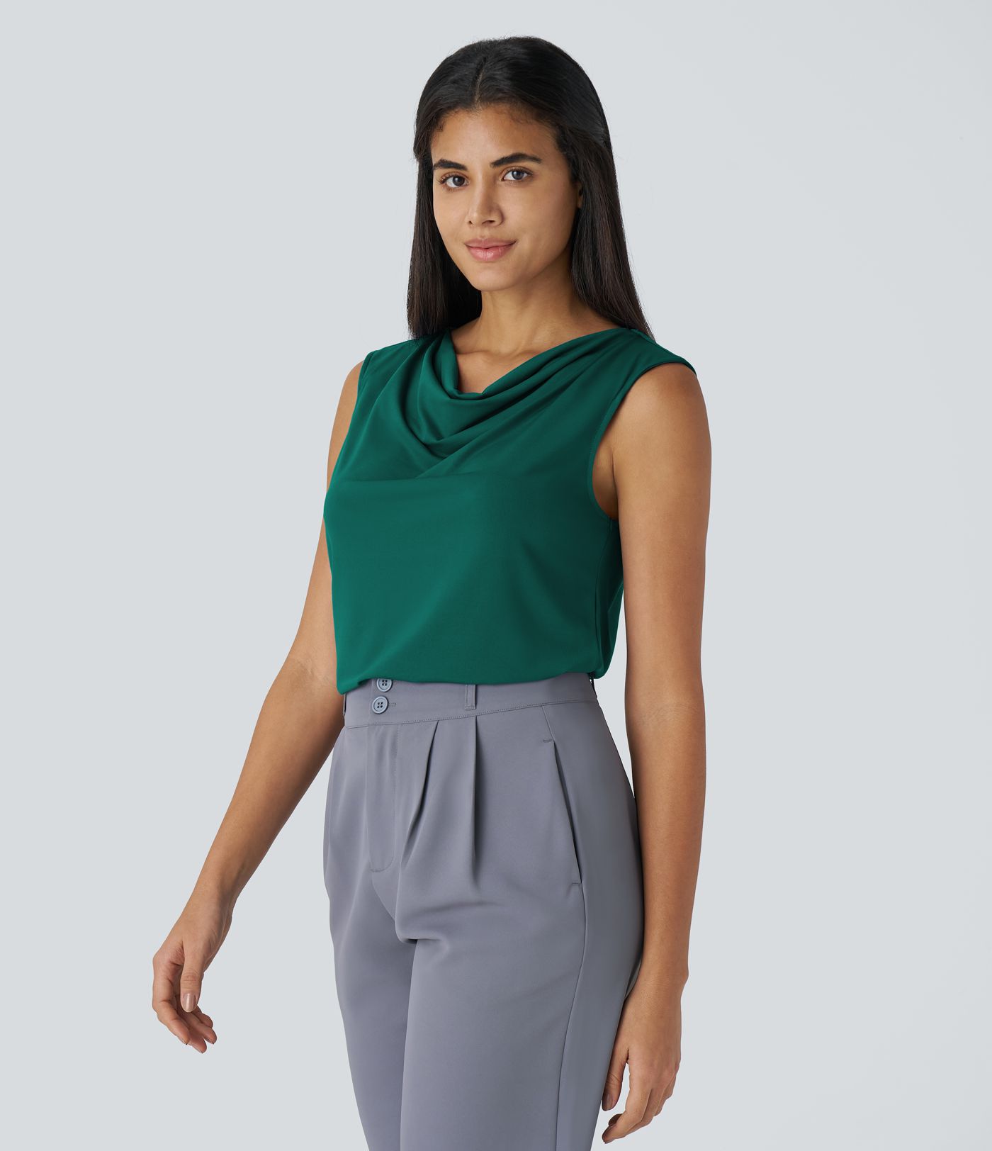 Cowl Neck Sleeveless Work Blouse