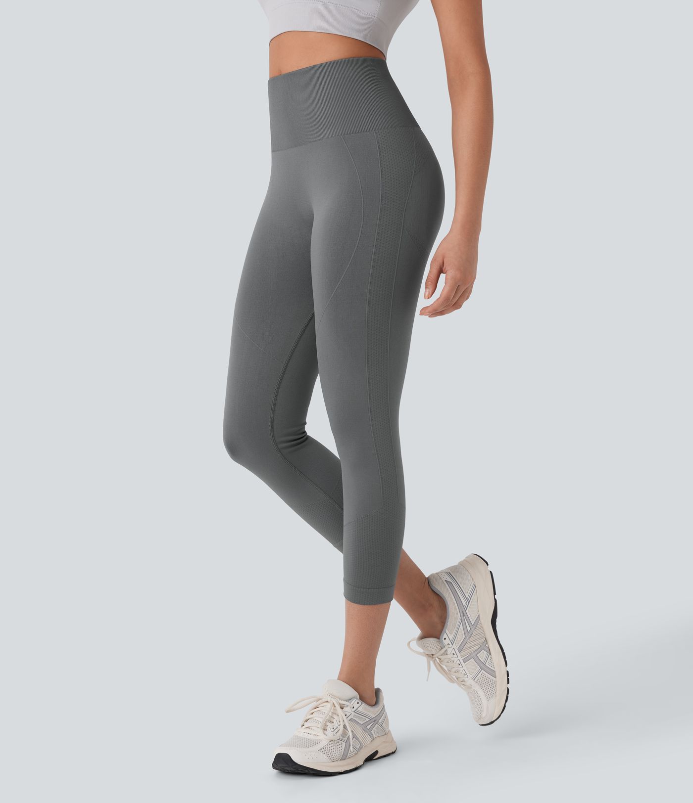 Leggings yoga capri tiro alto control abdomen realce glúteo sin costura