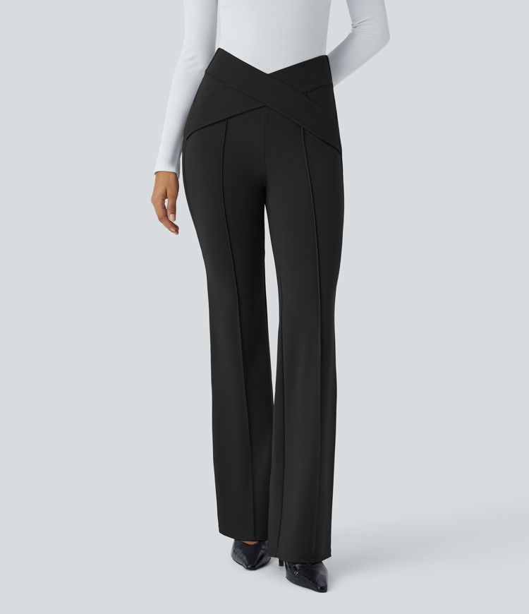 Pantalón cruzado tiro alto ligeramente acampanado