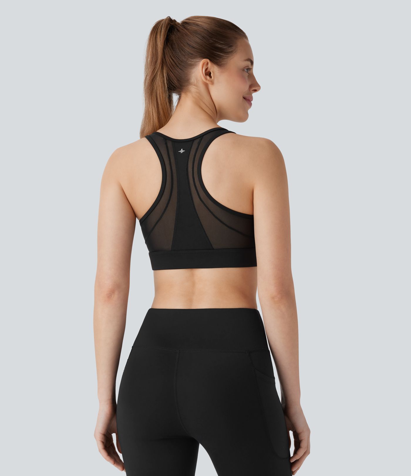 SoftlyZero™ Sujetador Deportivo de Soporte Medio Racerback con Malla de Contraste y Tacto Fresco para Entrenamiento