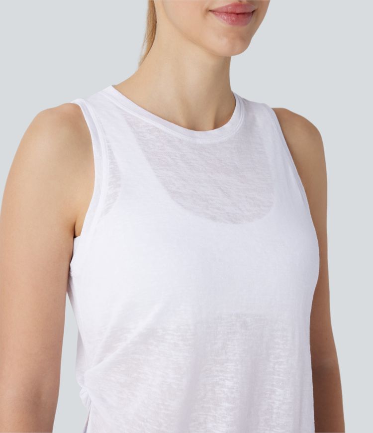 Round Neck Asymmetric Split Hem Tie Side Yoga Tank Vest Top