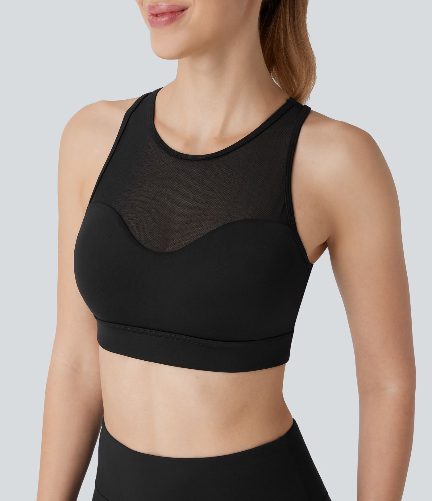 SoftlyZero™ Sujetador Deportivo de Soporte Medio Racerback con Malla de Contraste y Tacto Fresco para Entrenamiento