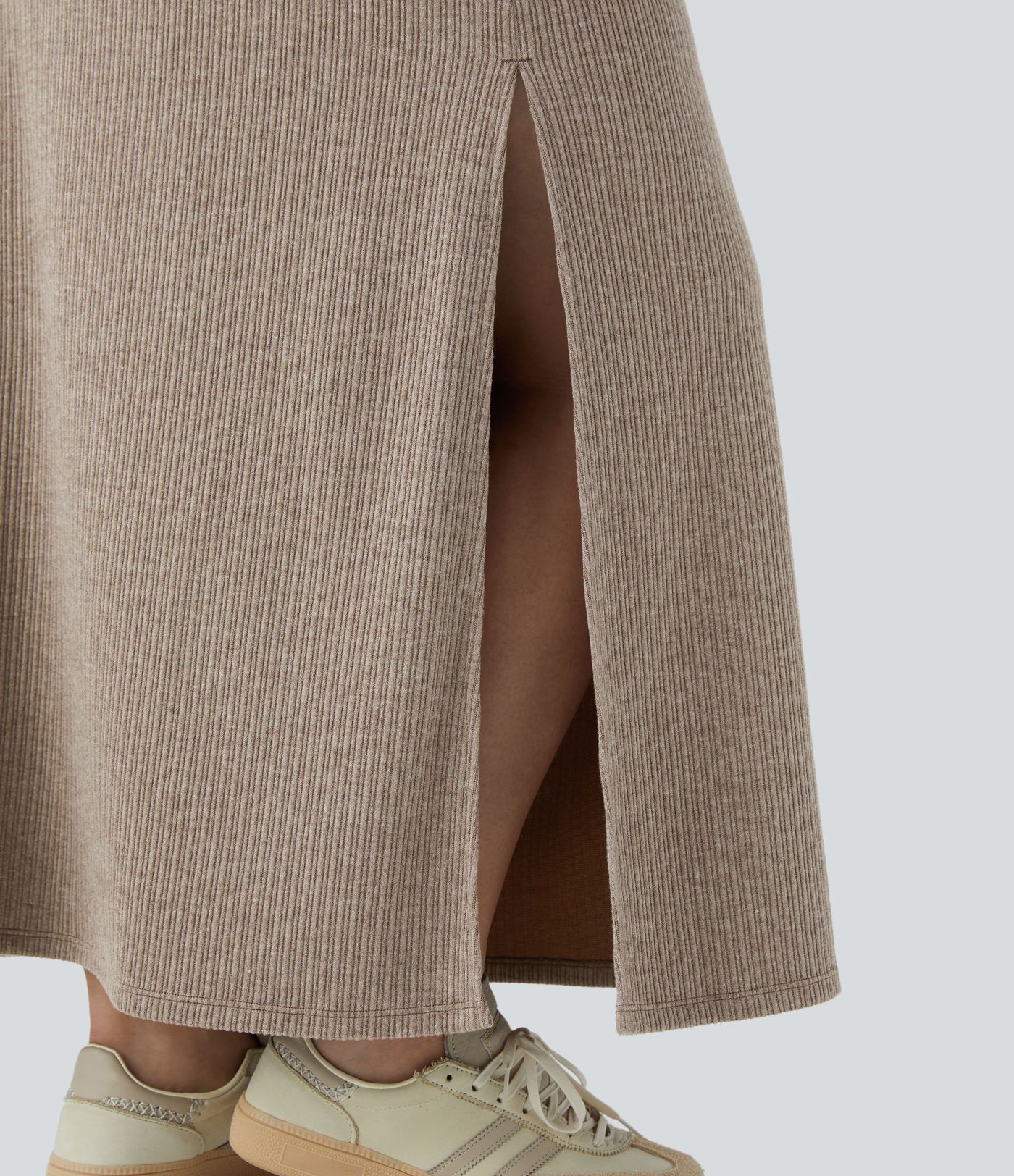 Ribbed High Waisted Hem A Line Maxi Casual Plus Size Skirt