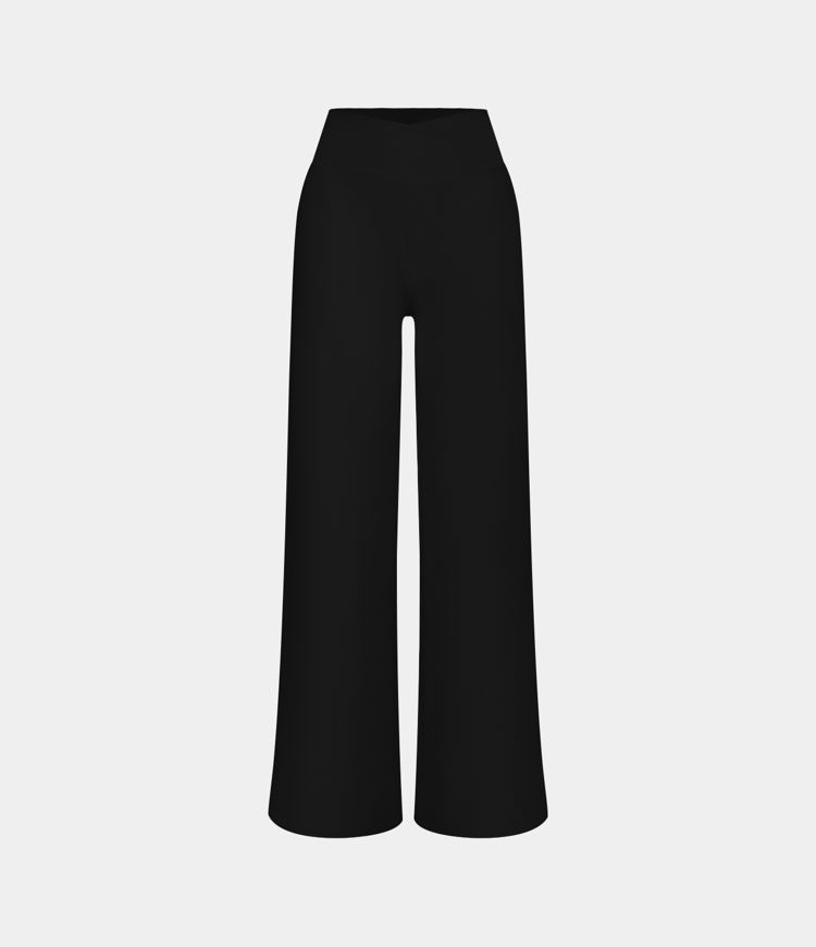 Pantalón ancho de tiro alto con cintura cruzada y bolsillo invisible