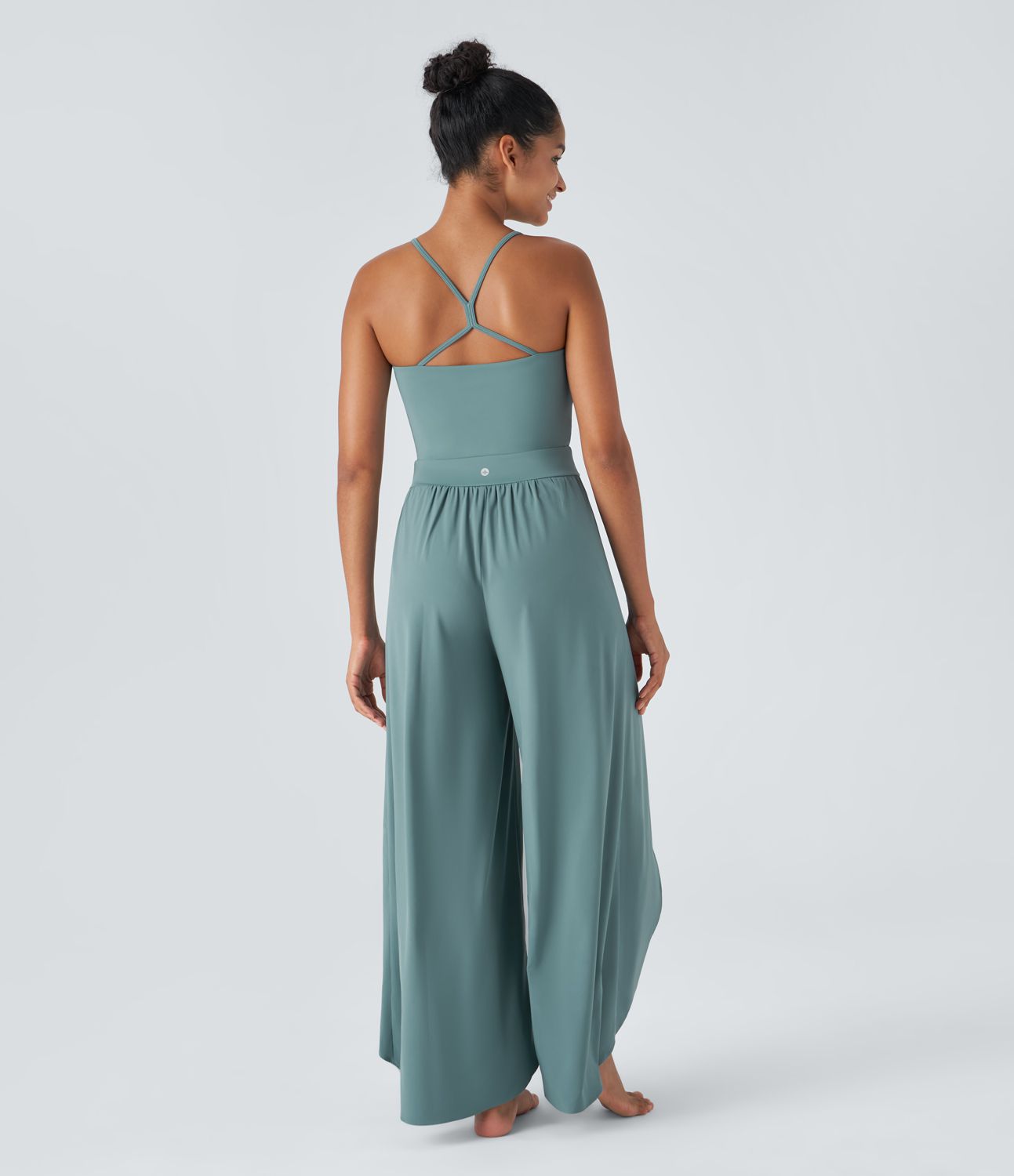 Breezeful™ backless front tie design Palazzo Floewi split wide quick dry yoga jumpsuit