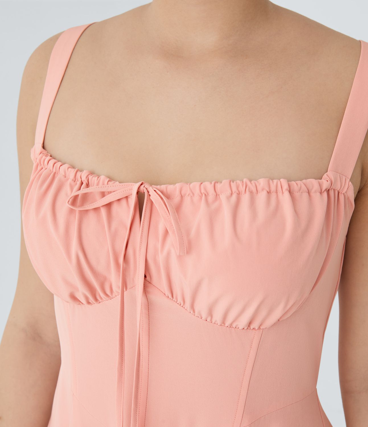 Breezeful™ Square Neck Tie-Front Corset Hidden Zipper Backless Slit Loose Quick-Dry Midi Resort Dress