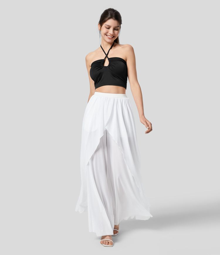 High Waisted Side Pocket Flowy Wide Leg Palazzo Resort Trousers