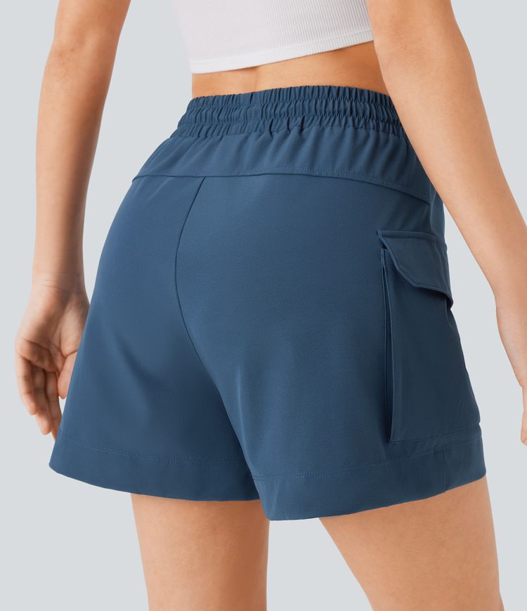 High Waisted Drawstring Flap Pocket Casual Cargo Shorts