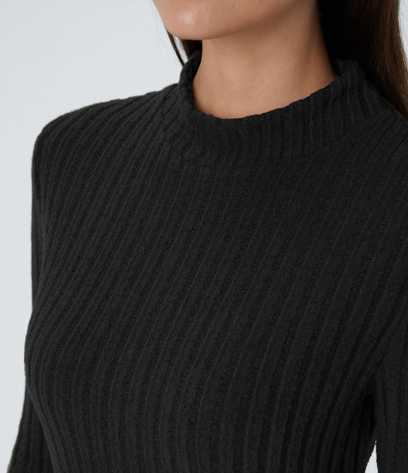 Ribbed Knit Stand Collar Long Sleeve Mini Casual Dress