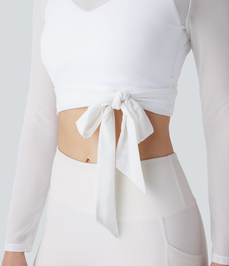 Softlyzero™ Airy Backless Tie Side Contrast Mesh Cropped Cool Touch Yoga Sports Top-UPF50+