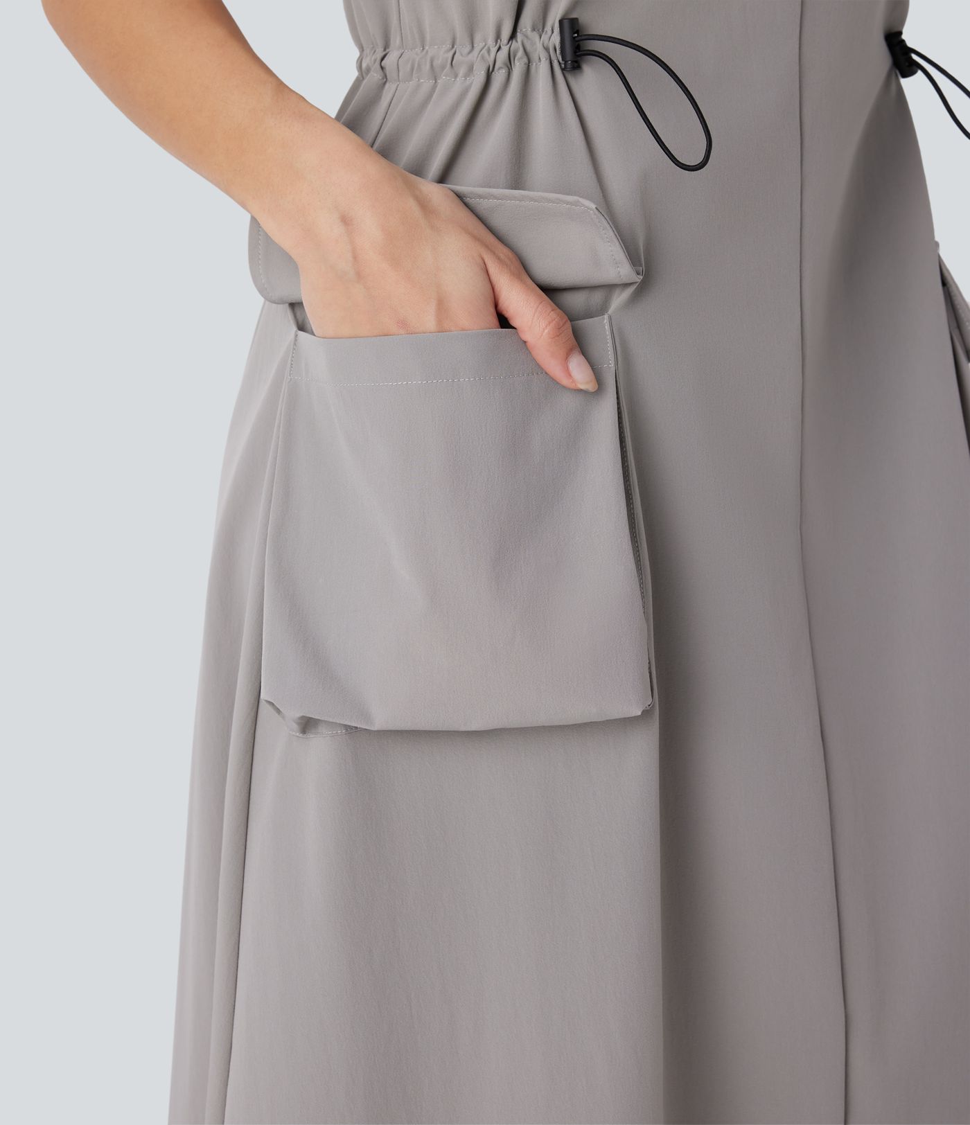 Drawstring Pockets Midi Hiking Overall Active Dress