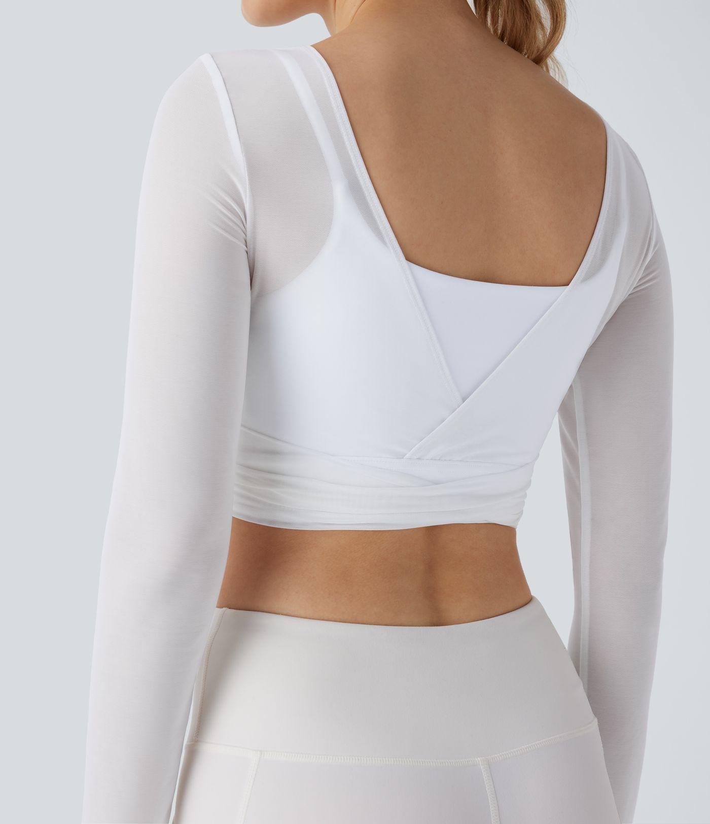 Softlyzero™ Airy - Rückenfreies, verkürztes Yoga-Sport-Top mit kontrastierendem Netzstoff zum seitlich Binden