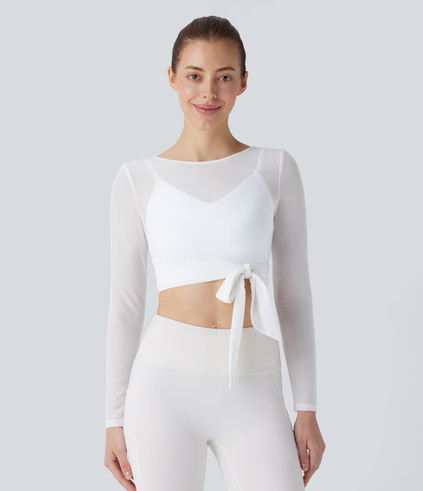 Softlyzero™ Airy - Rückenfreies, verkürztes Yoga-Sport-Top mit kontrastierendem Netzstoff zum seitlich Binden