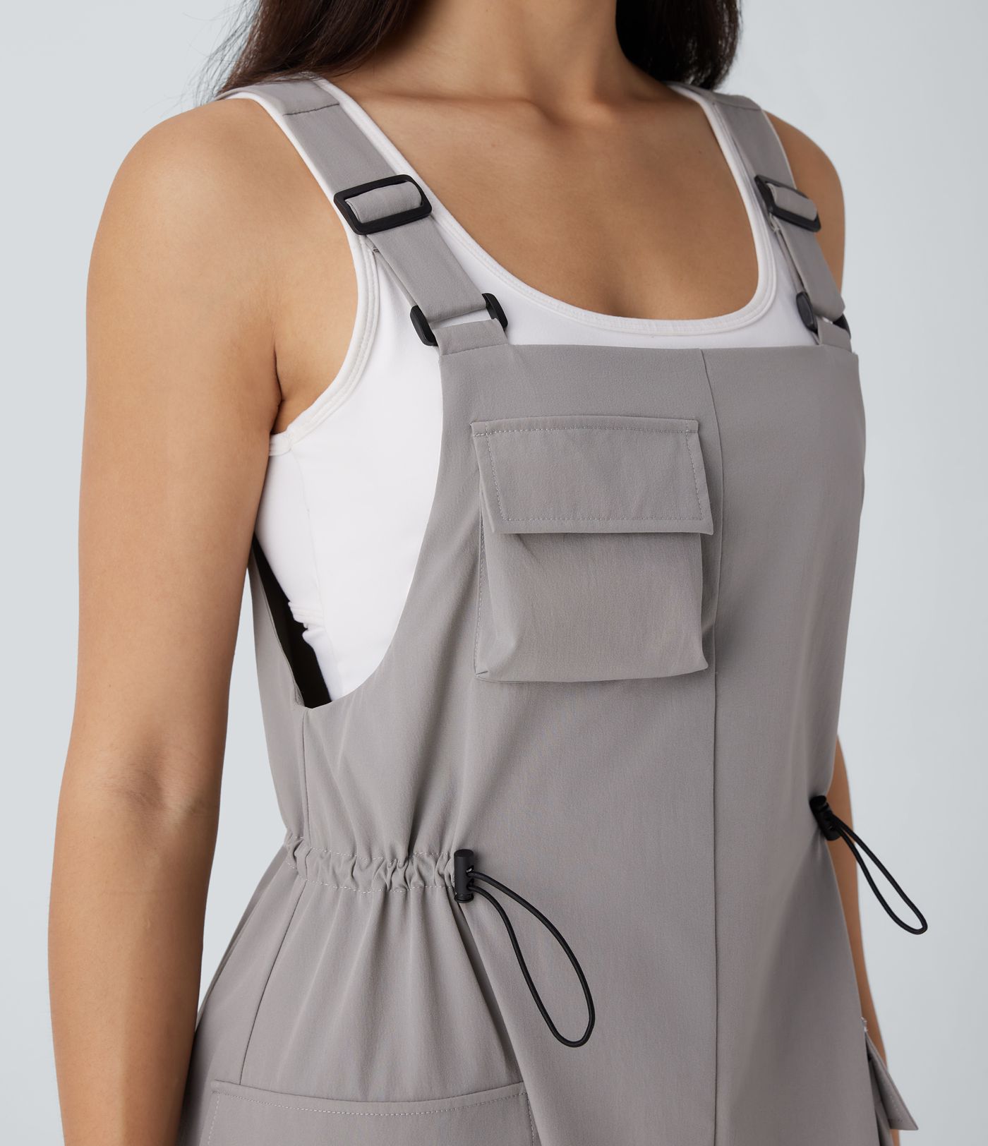 Drawstring Pockets Midi Hiking Overall Active Dress