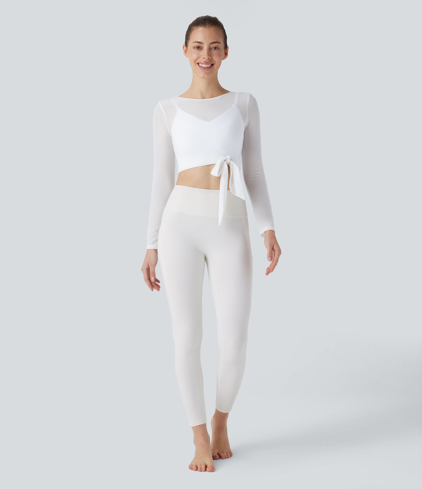 Softlyzero™ Airy - Rückenfreies, verkürztes Yoga-Sport-Top mit kontrastierendem Netzstoff zum seitlich Binden