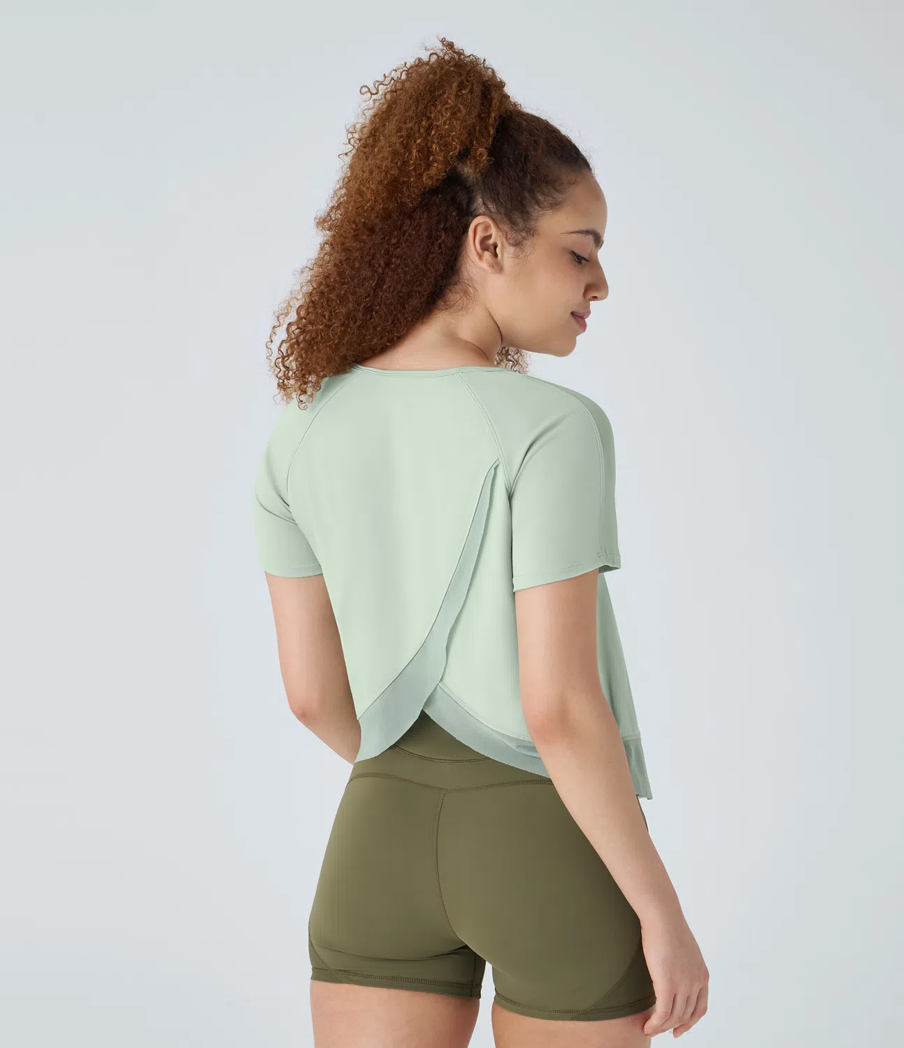 Contrast mesh crisscross back bottom yoga sports top