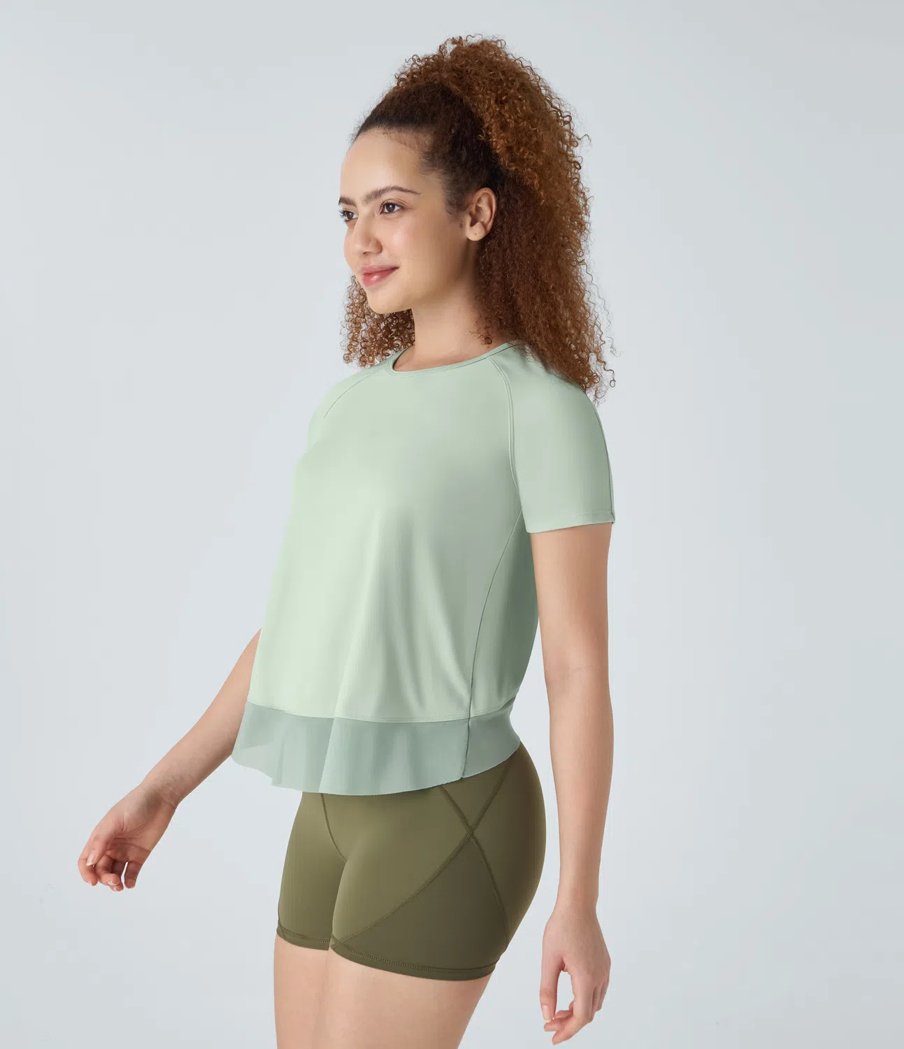 Contrast mesh crisscross back bottom yoga sports top