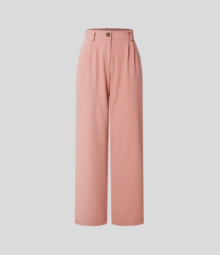 Mid-rise button zipper waffle casual pants