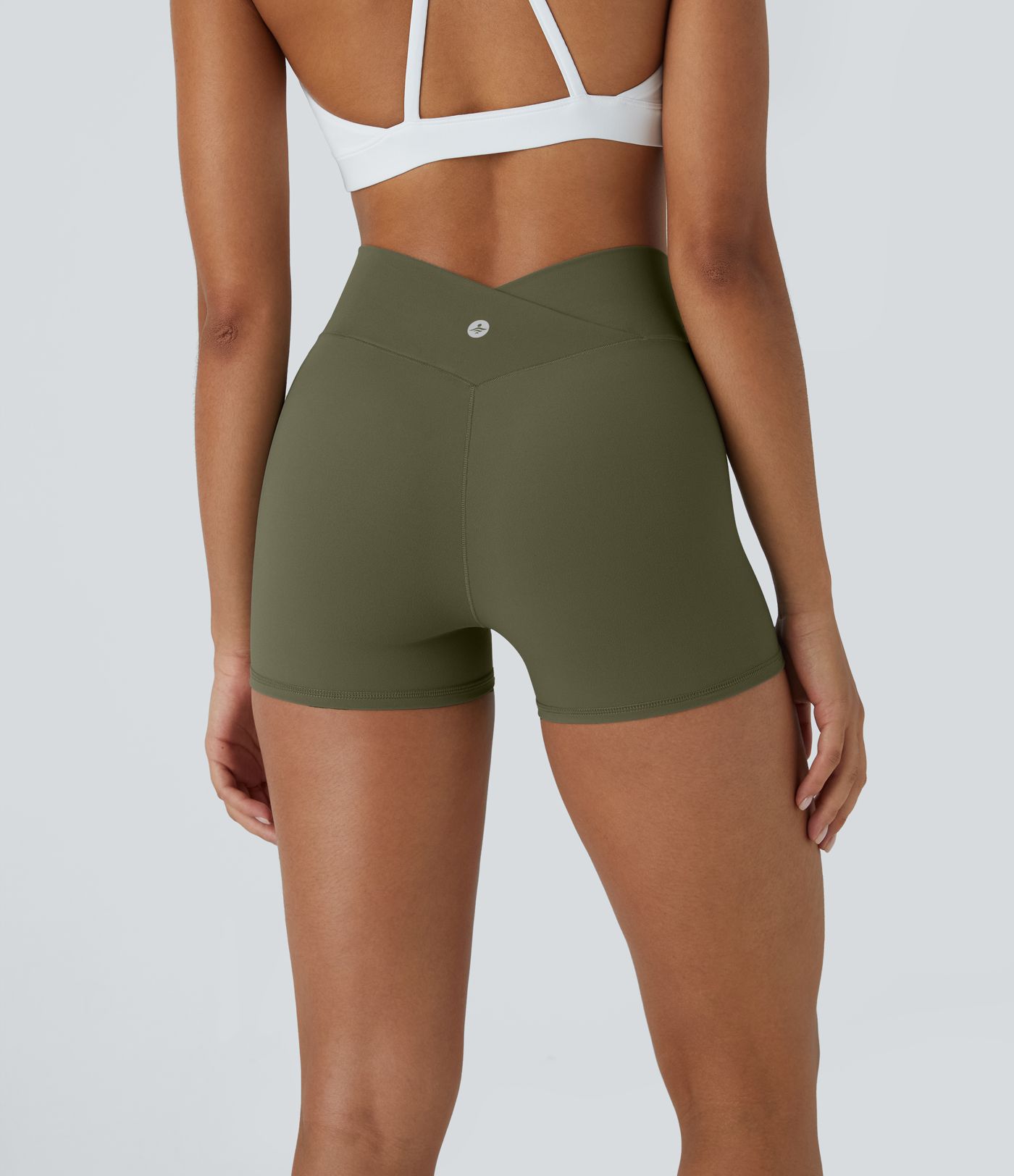 SoftlyZero™ High Waisted Crossover Women Gym Running Mini Plain Yoga Biker Shorts 3''-UPF50+