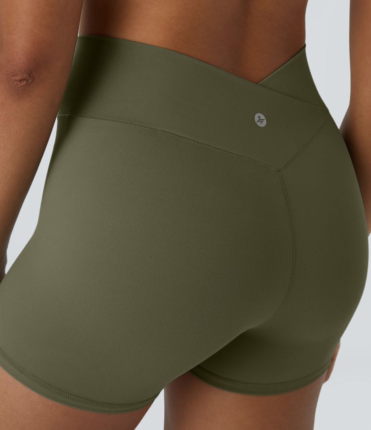 SoftlyZero™ High Waisted Crossover Women Gym Running Mini Plain Yoga Biker Shorts 3''-UPF50+