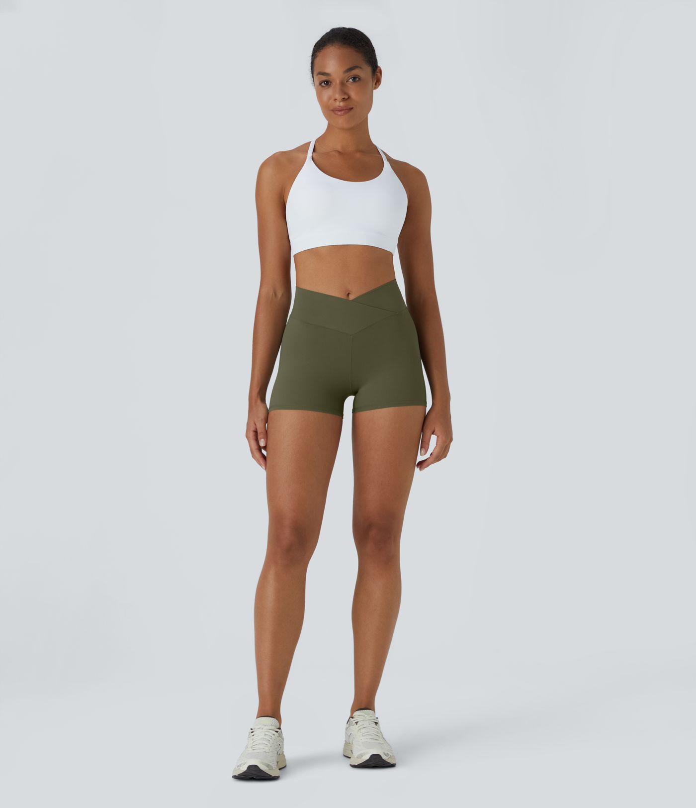 SoftlyZero™ High Waisted Crossover Women Gym Running Mini Plain Yoga Biker Shorts 3''-UPF50+