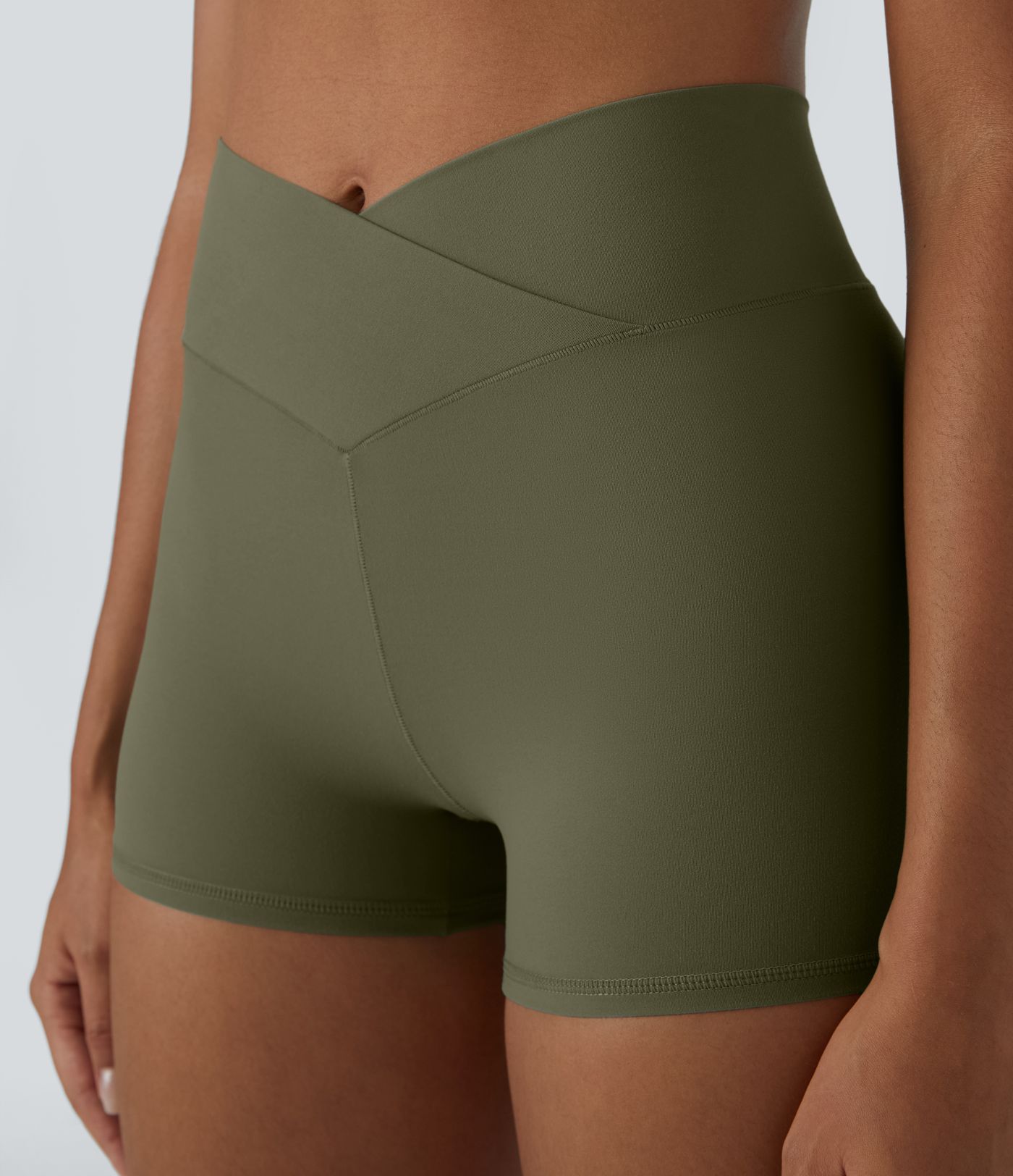 SoftlyZero™ High Waisted Crossover Women Gym Running Mini Plain Yoga Biker Shorts 3''-UPF50+