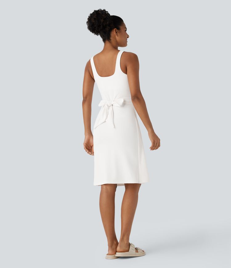 Softlyzero™ QuickDry Square Neck Backless Tie Front Midi Casual Dress