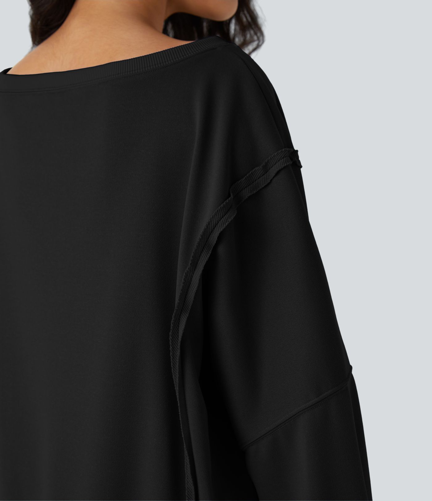 Round Neck Dropped Shoulder Long Sleeve High Low Split Hem Relaxed Casual Sweatshirt