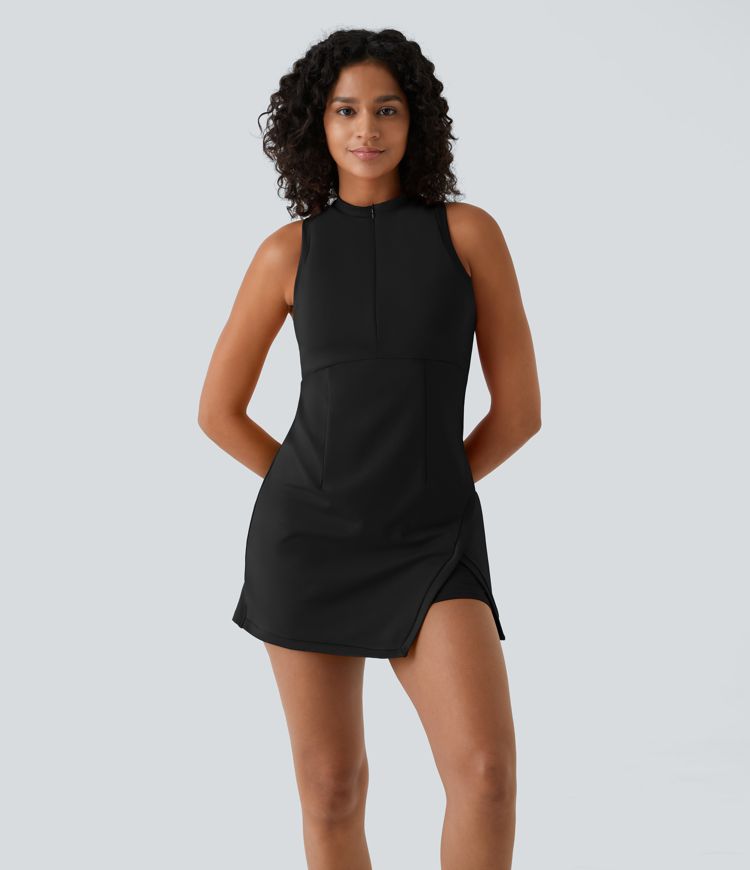 Zipper Racerback Split Side Pocket 2-Piece Mini Tennis Active Dress