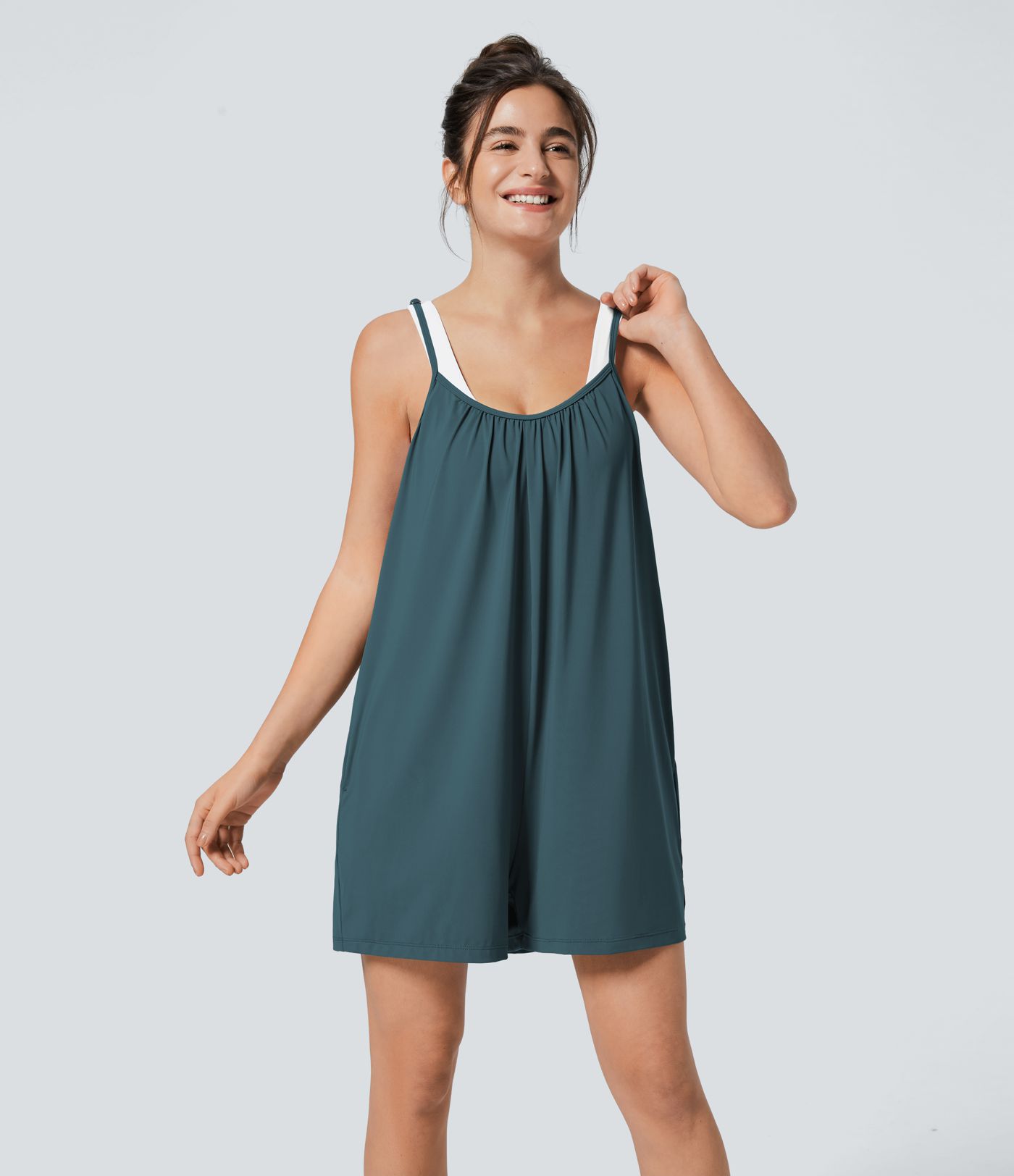 Spaghetti Pocket Solid Wide Leg Casual Jumpsuit