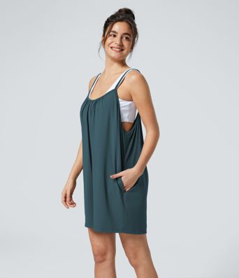 Spaghetti Pocket Solid Wide Leg Casual Jumpsuit