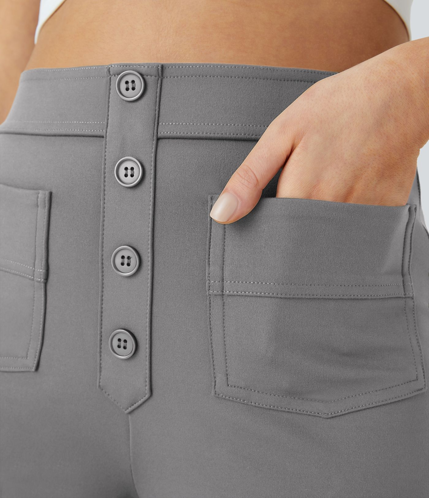 High Waisted with Pockets Straight Leg Stretchy Casual Pants