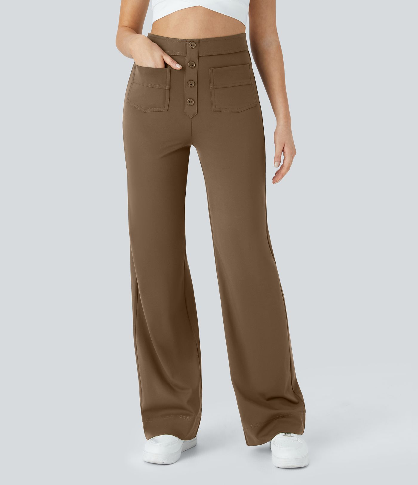 Pantalon décontracté droit, taille haute, avec poches