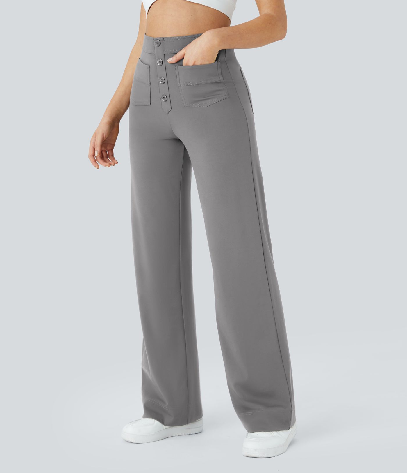 High Waisted with Pockets Straight Leg Stretchy Casual Pants