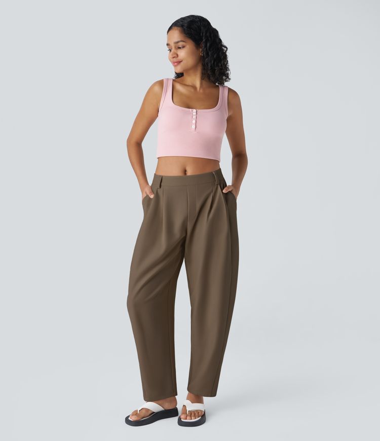 Halara Flex™ - Arbeits-Hose mit mittelhohem Bund, Seitentaschen und Barrel-Leg