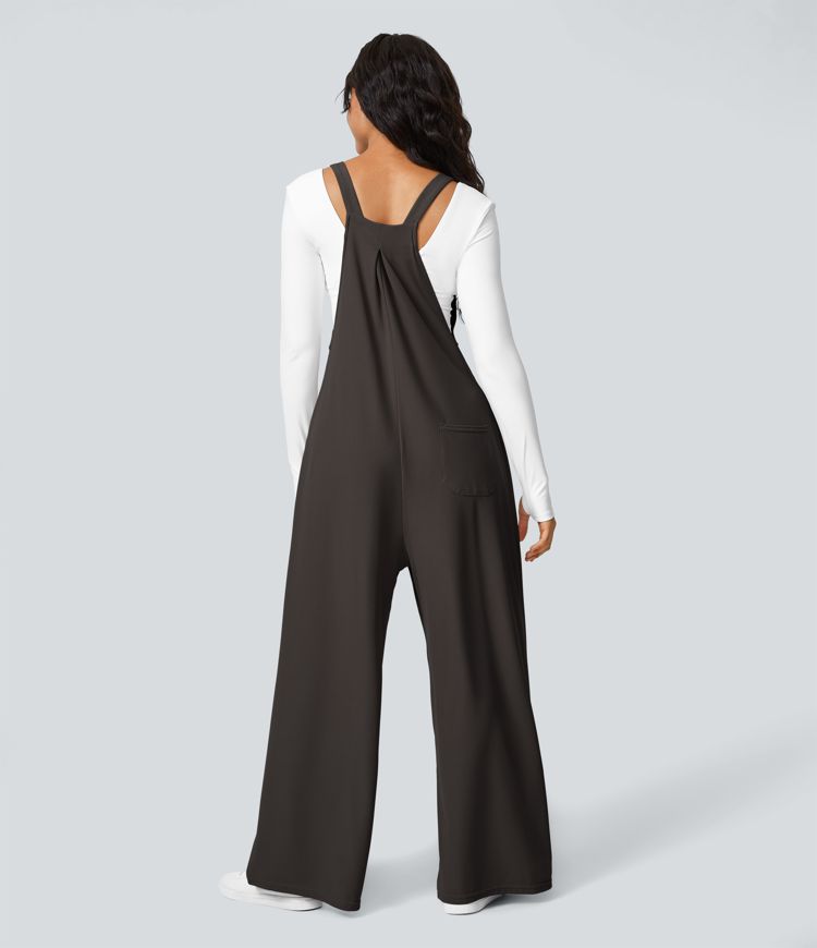 Adjustable Strap Button Multiple Pockets Plicated Waffle Casual Overalls