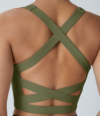 SoftlyZero™ Airy Square Neck Backless Crisscross Cropped Cool Touch Yoga Tank Top-UPF50+ A-C Cups