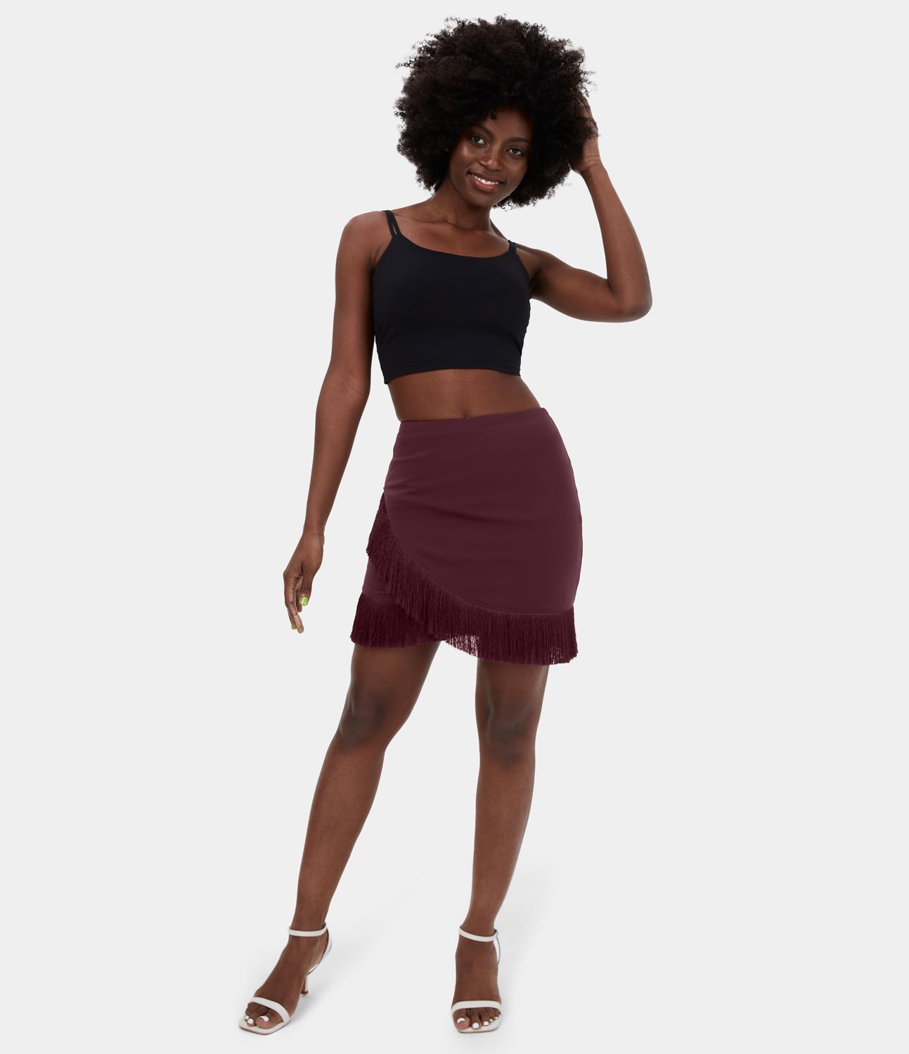 Softlyzero™ Airy Asymmetric Crossover Fringe Hem Bodycon 2-in-1 Mini Cool Touch Dance Skirt