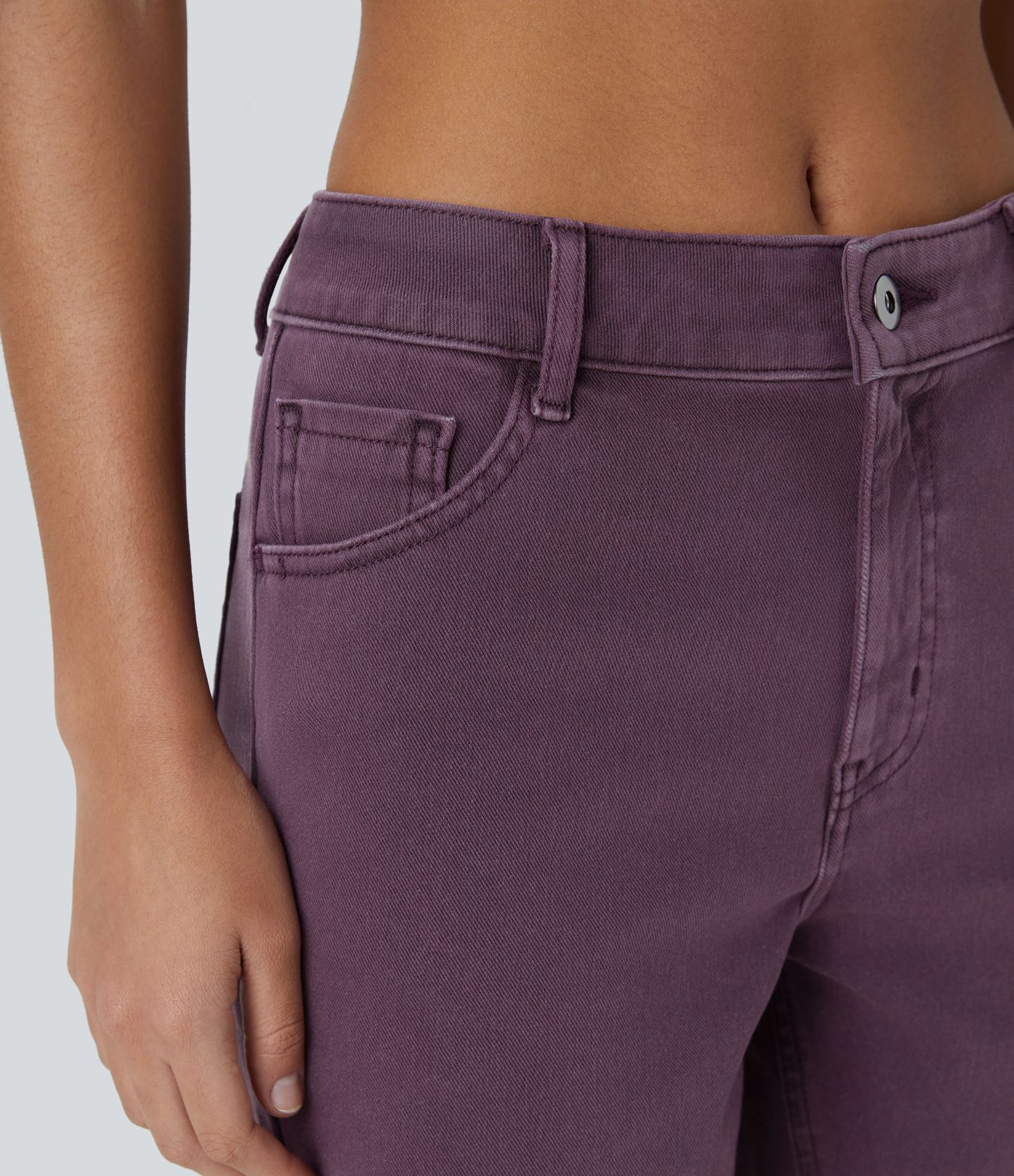 Halara Flex™ Mid Rise Button Zipper Multi-Pocket Colorful Stretch Knit Denim Casual Shorts 3''