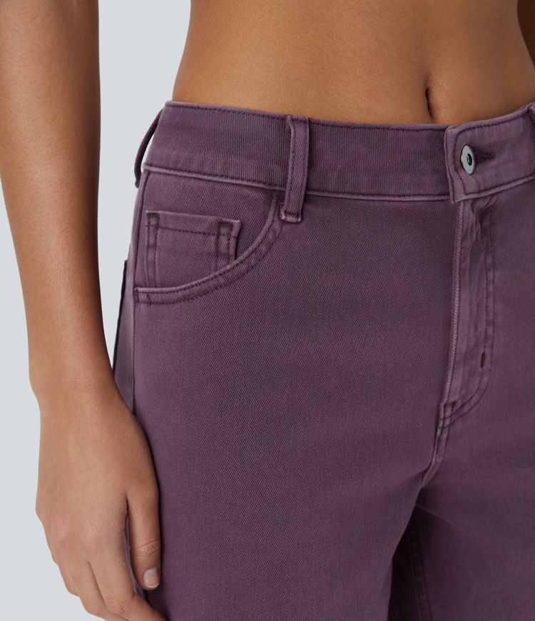 Halara Flex™ Mid Rise Zipper Pockets Colorful Denim Casual Shorts 5''