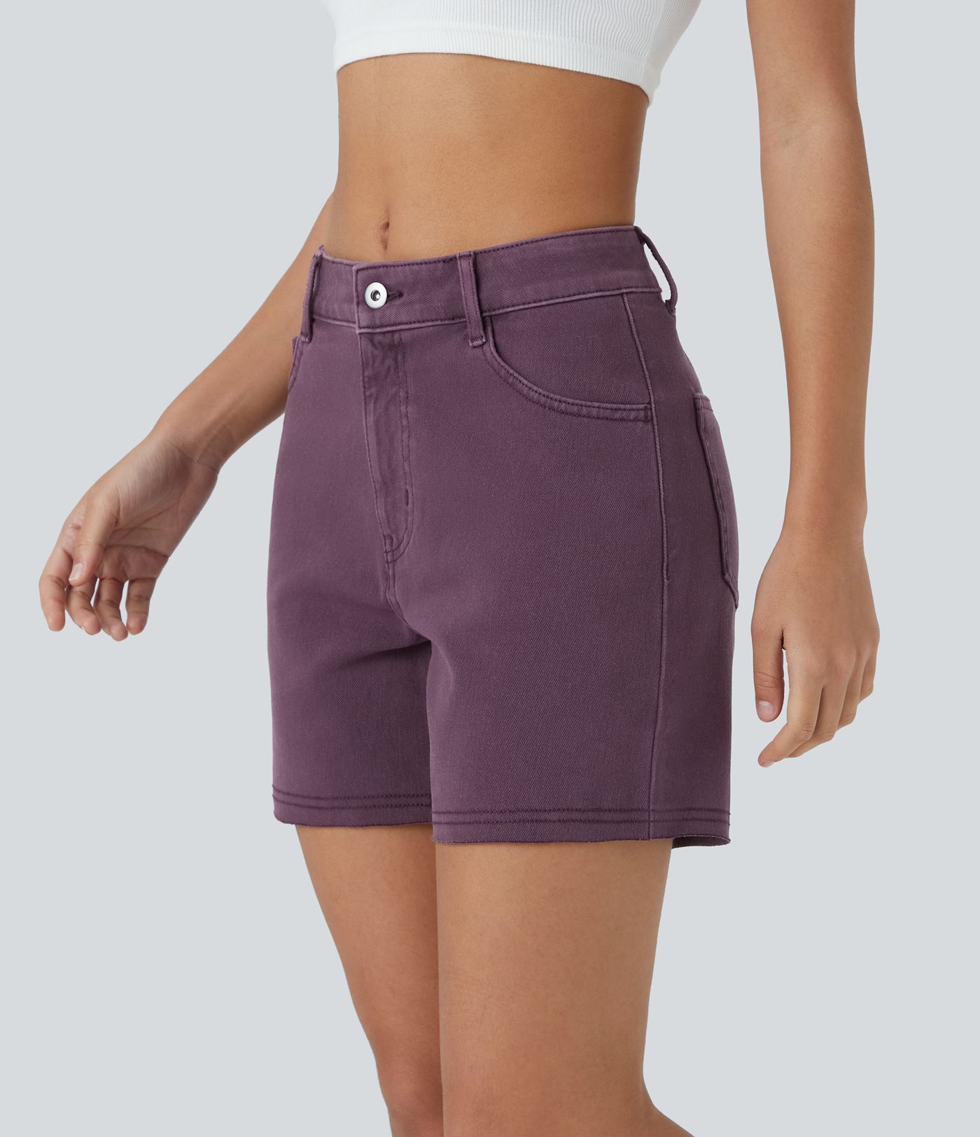 Halara Flex™ Mid Rise Button Zipper Multi-Pocket Colorful Stretch Knit Denim Casual Shorts 3''