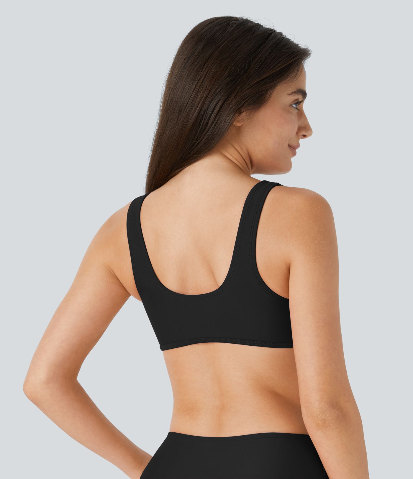 Top Maillot de Bain Bikini Uni Encolure en U