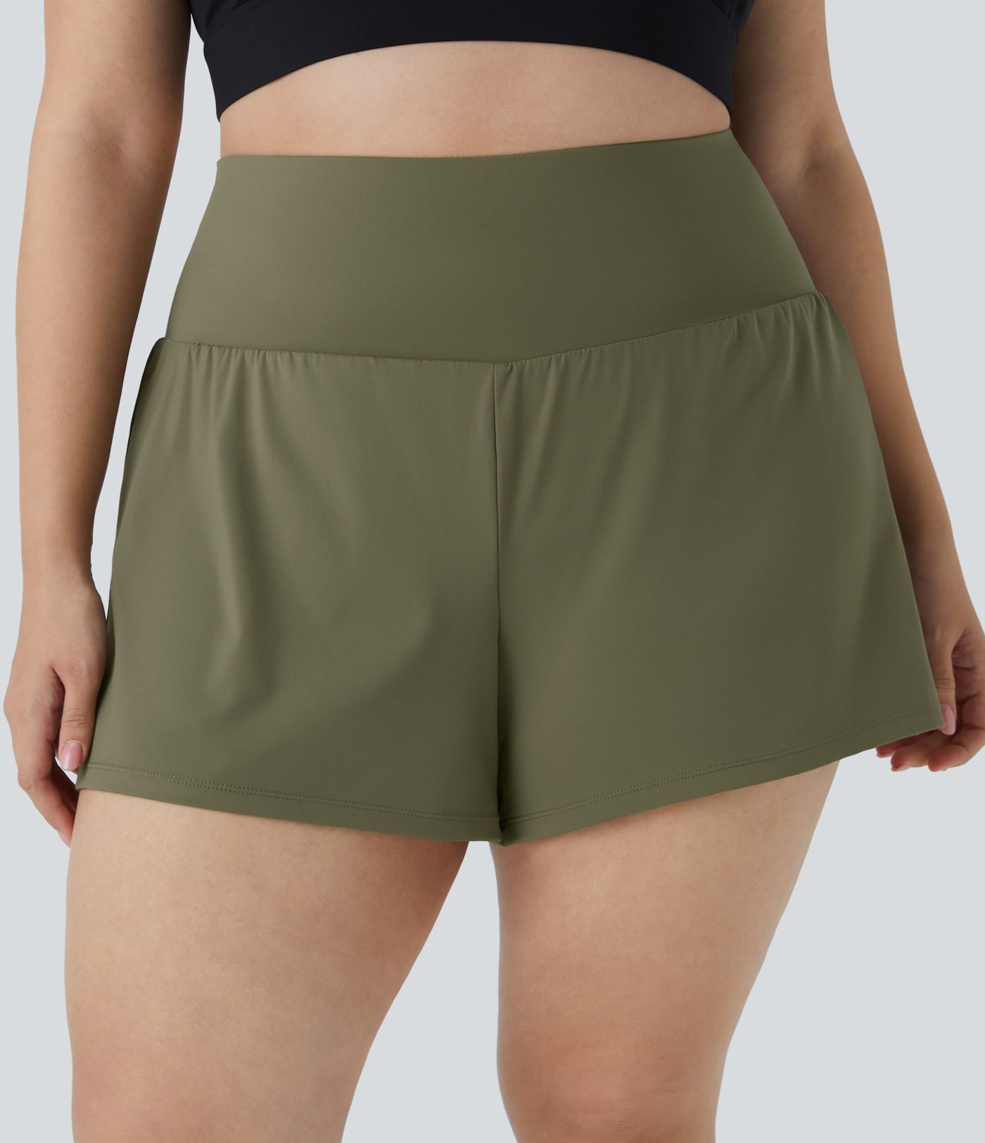Back Pocket Plus Side Hidden Pocket 2-in-1 Gym Plus Size Shorts 2.5''