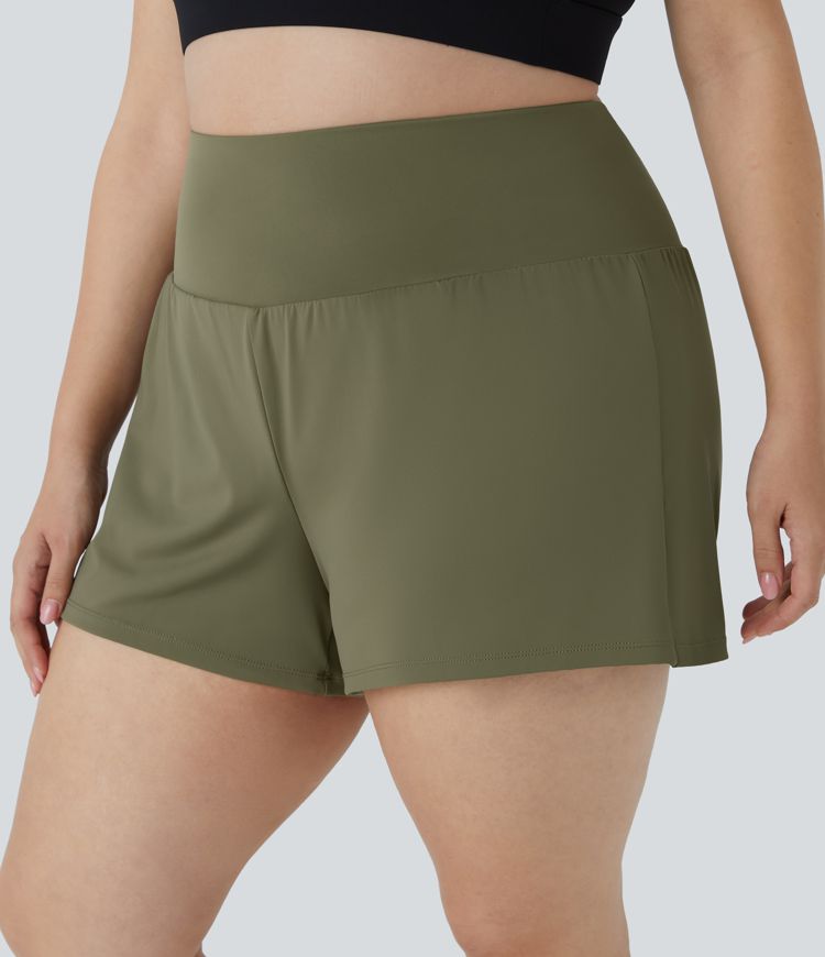 Back Pocket Plus Side Hidden Pocket 2-in-1 Gym Plus Size Shorts 2.5''