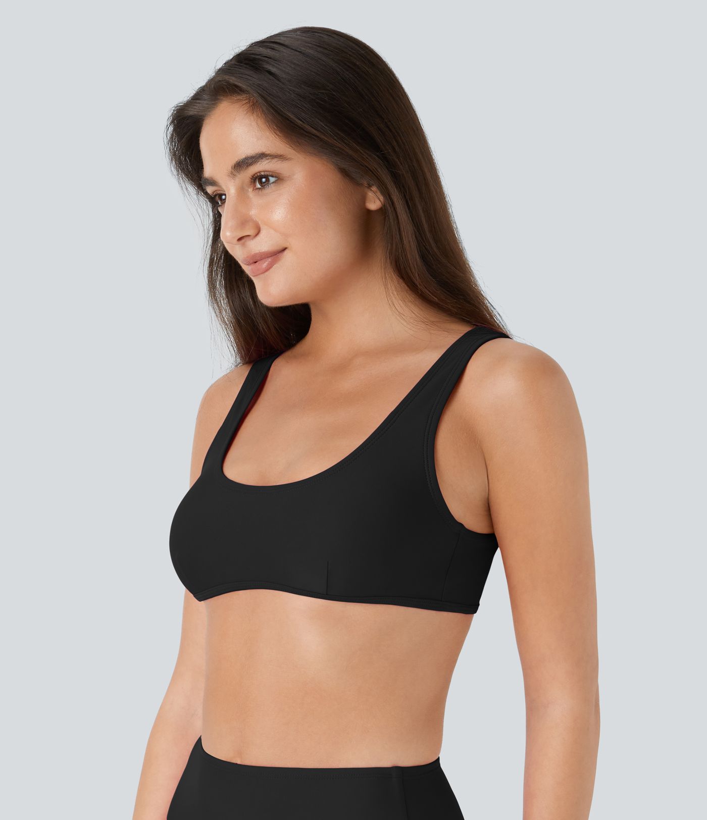 Top Maillot de Bain Bikini Uni Encolure en U